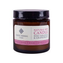 Load image into Gallery viewer, Celtic Herbal - Rose Geranium & Grapefruit Natural Soy Candle 100g